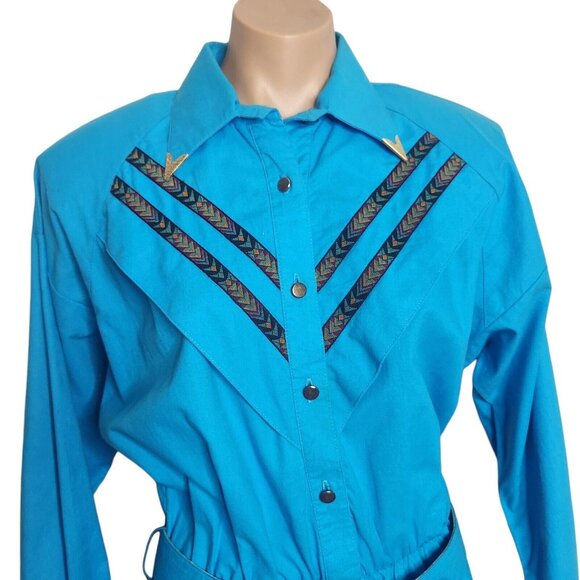 Vintages Lilia Smitty Exclusive Western Cowgirl Rodeo Turquoise Dress Size 11/12 - Picture 2 of 15